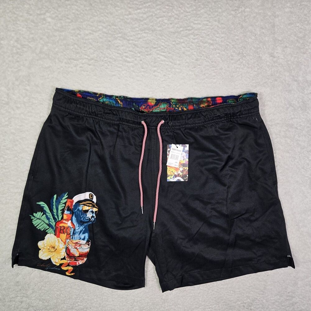 Robert Graham Swim Trunks Mens 2XL 5" Inseam Black Lined Shorts Captain Cocktail